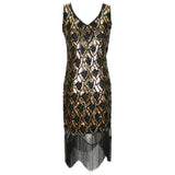Vintage 20s Art Deco Inspired Flapper Fringe Dress V-neck Sleeveless Beaded Sequin Tassel Party Dress Vestidos