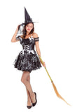 2018 New Black Witch Costume Halloween Party Witch Costume Women Sexy Performances Fancy Dress+Hat