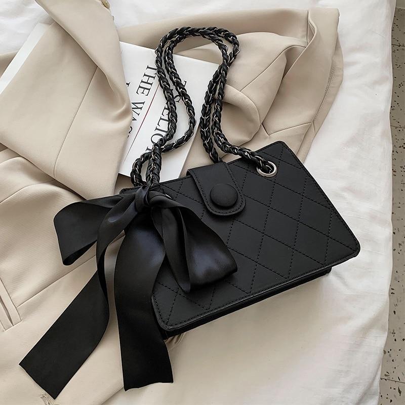 Black Ribbon Design PU Leather Crossbody Bag