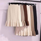 Elastic Women Pencil Warm Office Wear Elegant Knitted Straight Mid-Long Bodycon Skirt