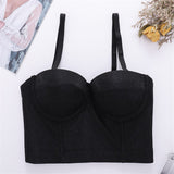 Crop Top with Built In Bra Women Shiny Sexy Body Bright Line Off Shoulder Straps Party Corset Tops Push Up Bralette