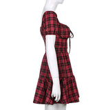 2021 England Style Gothic Plaid A-Line Women Mini Dresses Grunge Punk Bandage Skinny Party Dress Short Sleeve Summer Streetwear