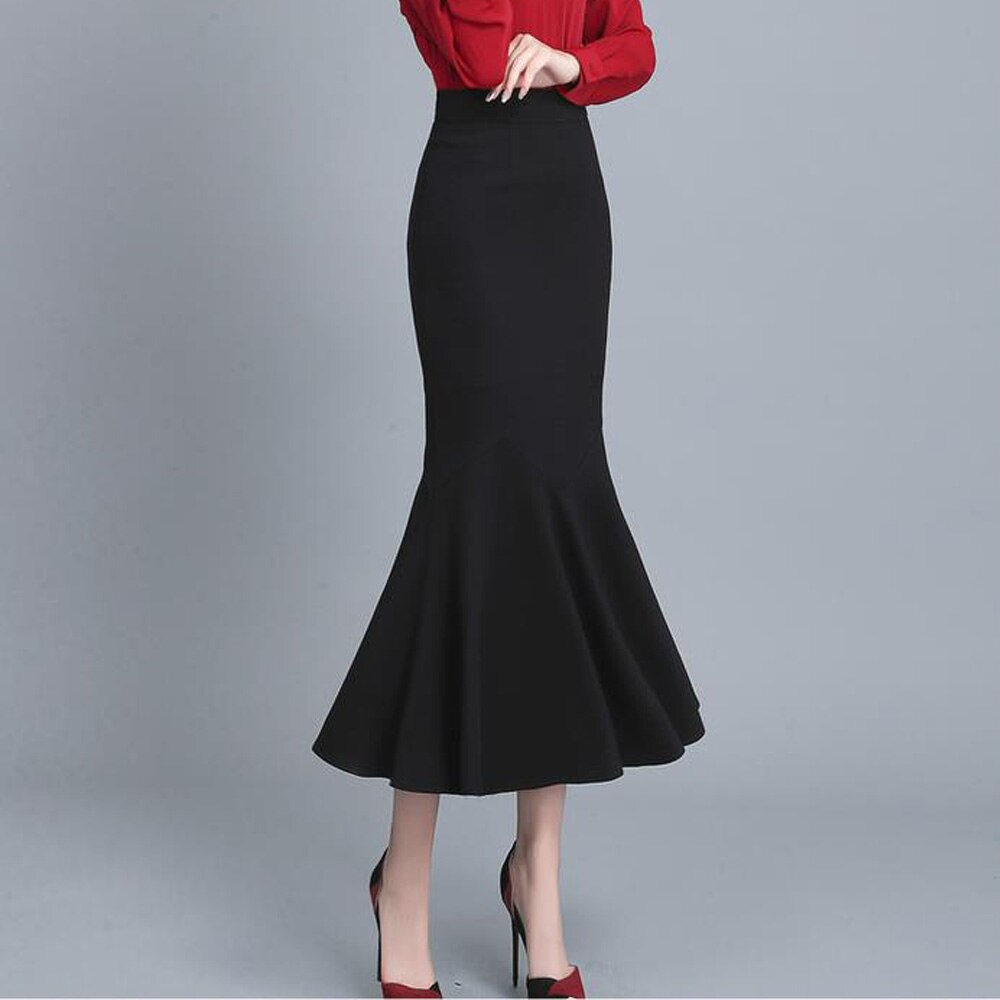 Women High Waisted Trumpet Long Bodycon Elegant Fishtail Summer Black Vintage Korean Style Skirt