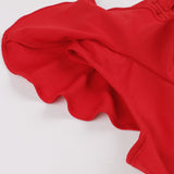 Bow Neck Vintage Style Ruffle Armhole Women Red Dress