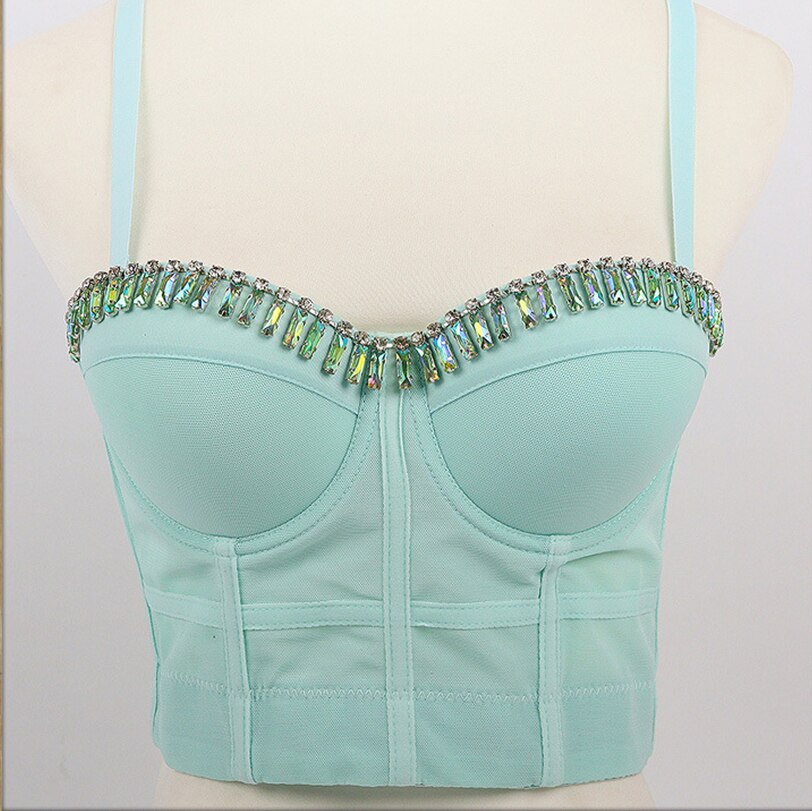 Breathable Woven Fabric Sexy Beading Diamond Top Push Up Bustier Party Corset Camis Crop Top To Wear Out