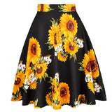 2021 Cotton Retro Vintage Women Swing Skirt Sunflower Printed Plus Size A-Line Knee-Length High Waist Big Swing 60s 50s Skirts