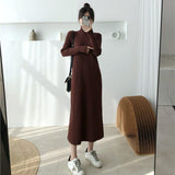 Autumn Women Bodycon Turtleneck Sheath Sweater Dress Female Knitted Cotton Long Sleeve Casual Midi Dress