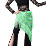 Belly Dance Hip Scarf Sequins Mesh Triangle Wrap Skirt Waist Chain Shiny Embroidery Filigree Fringe Hem SKirt