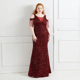 Plus Size Women New Off Shoulder Party Bodycon Maxi Dress Elegant V Neck Gold Sequin Evening Dress
