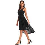 Lace Women Sleeveless Backless V Neck High Low Pink Formal Evening Party Dresses