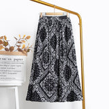 Elegant Vintage Geometric Print Pleated Skirt Women Summer Elastic High Waist Chiffon Midi Skirt