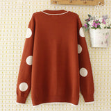 Autumn Women Casual Loose Knit Sweater Single-breasted V-Neck Dot Cardigans Tops Streetwear