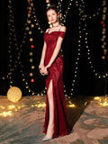 Custom Off-shoulder Spaghetti Strap Evening Dress Split Floor-length Formal Dress Party Vestidos Shining Sequins Robe Long Gowns