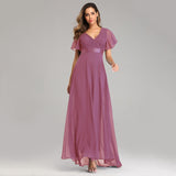 Elegant V-Neck Ruffles Chiffon Formal Evening Gown Robe Vestidos De fiesta Dress for Wedding Party