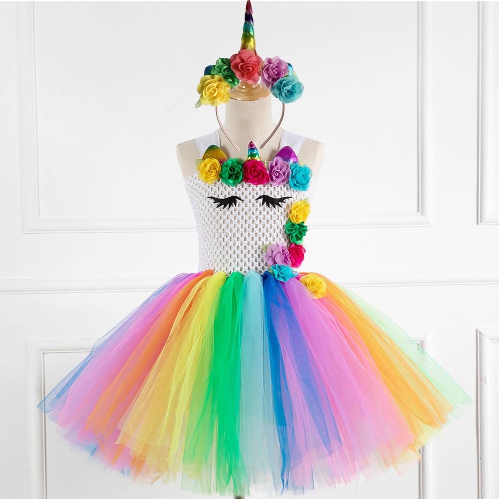 2021 Unicorn Girls Summer Dress Kids Birthday Party Princess Costume for Halloween Christmas Children Ball Stage Clothing