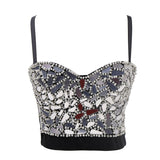 Sexy Beaded Diamond Sequins Women Camis Corset Crop Top To Wear Out Push Up Bustier Bra