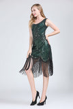 1920s Great Gatsby Flapper Dress V Neck Sleeveless Embellished Sequin Beaded Fringe Dress Vestidos