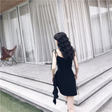 2021 Summer Gothic Rock Black Mini Dress Women Sexy Strap Sleeveless V collar Lacing Side Lace up A-line Female Short Sundress