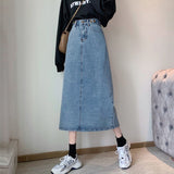 Women Casual Jean Skirts Korean Style Streetwear All-match Vintage Denim Ladies High Waist Long Skirt