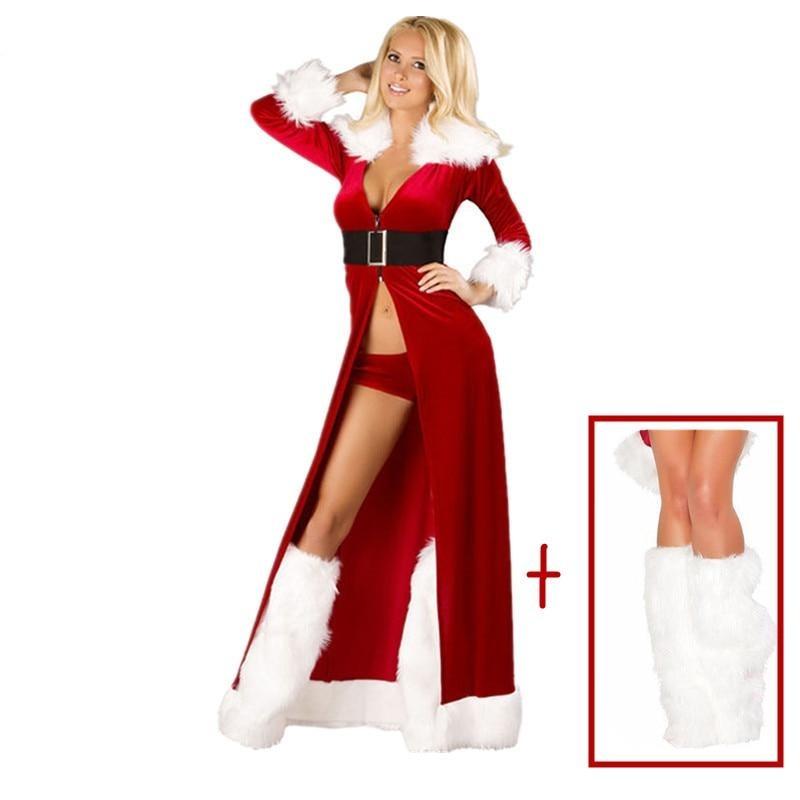 Women Sexy Christmas Dress Female Adult Red Long Dresses Xmas Party Fancy Free Size Winter Warm Robe