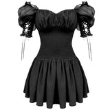 2020 New Arrival Summer Gothic Girls Dress Black Women Short Sleeve Sexy Club Female Slash Neck A-Line Party Dresses