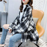 Autumn Plaid Print Shirt Jacket Vintage Shirt Harajuku BF Thick Coat Single Breasted Streetwear Long Sleeve Office Jacket