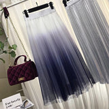 A-line Girls Daily Long Tulle Skirt Women 2021 Spring Gradient Korean Elegant High Waist A Line Long School Midi Skirt Female