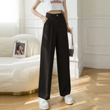 Women High Waist Casual Pants Fashion Office Style Solid Color Ladies Straight Elegant Trousers