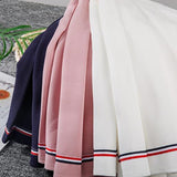 Summer Women High Waist Striped Mini Skirt Sweet Cute Dance Preppy Style Pleated Skirts