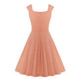 Women Summer Solid Color Sleeveless V Neck Robe Pin Up Swing Retro Party Vintage Dress