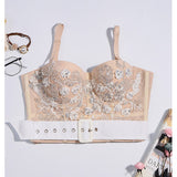 Summer Cropped Sexy Corset Tops Women Lace Beading Sashes Crop Top To Wear Out Camis With Built In Bra