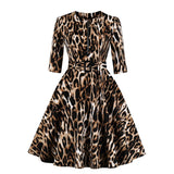 2021 Leopard Women Party Dress 50s 60s Retro Vintage Robe Rockabilly Elegant Party Hepburn Dress with Belt Swing Vestidos