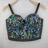 Crop Tops With Built In Bra Cami Sequins Shiny Underwear Push Up Chest Short Nightclub Sexy Show Clothes