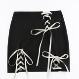 2022 Lace Up Goth Y2K Woman Skirts Mini Bodycon Skater Black Punk Dark Academia Aesthetic E Girl Clothes Gothic Skirt
