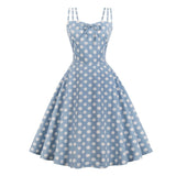 Plus Size 3XL 4XL Spaghetti Strap Knot Front Vintage Style Polka Dot Cotton Summer Dress