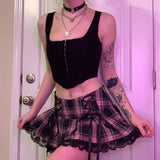 2021 Sweet Harajuku Plaid Gothic Skirt Western Style Diablo Lace Up Front High Waist Thin Pleated Short Skirts Hip Hop Women