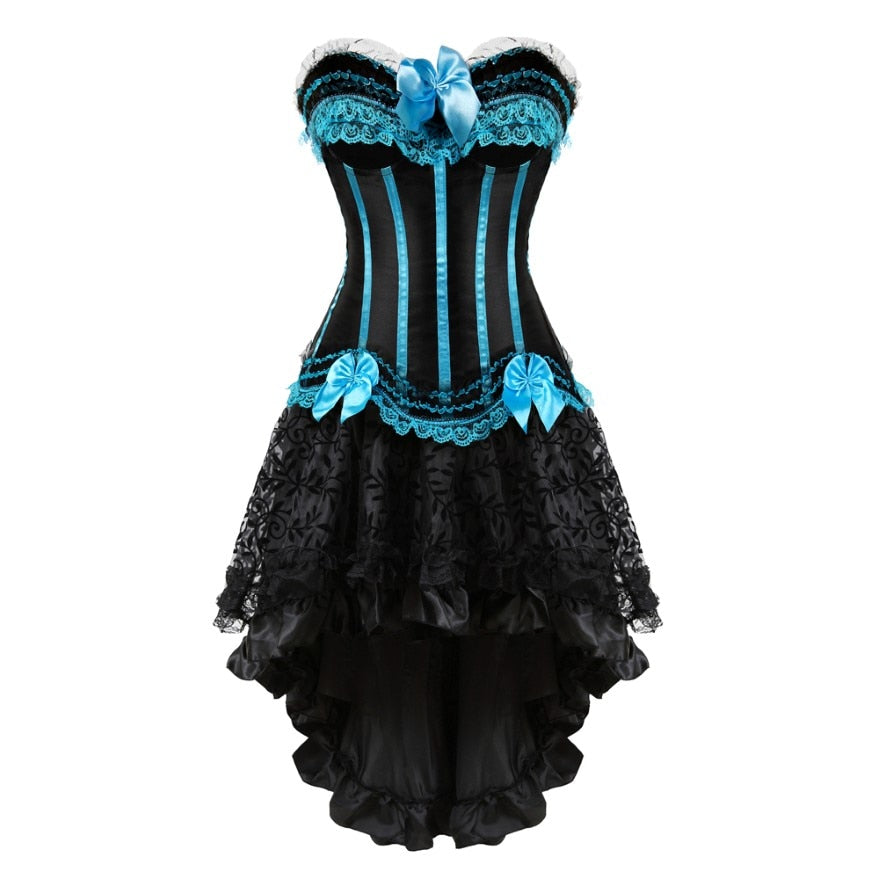 Gothic Sexy Lace Corset Dress Women Victorian Vintage Striped Bow Sati FashionLoveHunter Gothic Sexy Lace Corset Dress Women Victorian Vintage Striped Bow Sati FashionLoveHunter