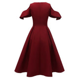 Women Cold Shoulder Ruffle Sleeve Robe Pin Up Swing Vintage Retro Formal Evening Party Ladies Dresses
