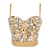 Crop Top With Built In Bra Acrylic Imitation Stones Push Up Sexy Corset Tops Performance Underwear Camisole