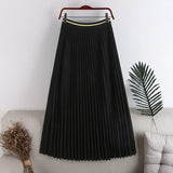 New Women Pleated Stretch High Waist Summer A-Line Long Skirt