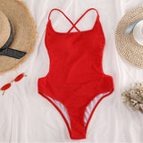 Sexy Red Backless High Leg Cut Women Swimwear One Piece Swimsuit Ribbed Padded Bather Bathing Suit
