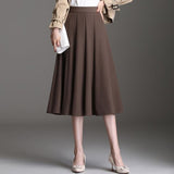 Women Casual Long Korean Style Plain Color All-match High Waist Elegant A-line Skirt