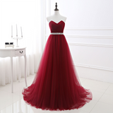 Burgundy Ball Gown Floor Length Tutu Pearls Beaded Fantastic Formal Dress Sweetheart Neck A-line Robe