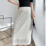 Autumn Women Bodycon Elastic High Waist Sexy Elegant Knitted Straight Skirts