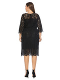 Black Formal Lace O-neck Plus Size 6XL Elegant Red Cut Out Lace Three Quarter Sleeve Party Evening Dress