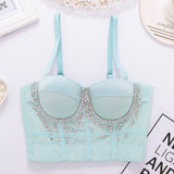 Sexy Beaded Tassel Rhinestone Women Camis Cropped Top Corset Crop Top To Wear Out Push Up Bustier Bra