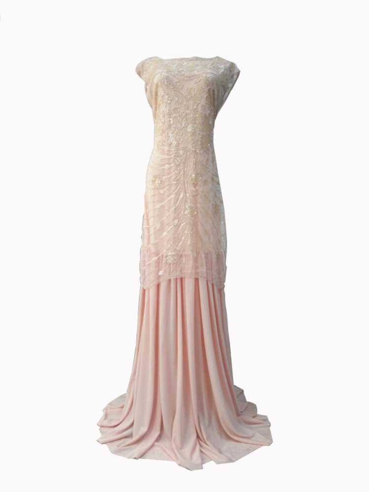 New 1920S Sequined Hand beads Floor Length Cap Sleeve Tulle Mermaid Formal Dress