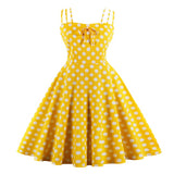 Plus Size 3XL 4XL Spaghetti Strap Knot Front Vintage Style Polka Dot Cotton Summer Dress