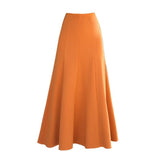 Women Solid High Waist A Line Casual Side Pocket Korea Style Vintage Long Skirts