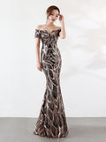 New Off-The-Shoulder Elegant Mermaid Prom Sequin Formal Party Dress Vestido Sexy Long Gown